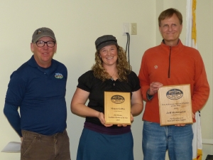 Member of the Year Jeff Holmquist and Candidate of the Year Megan Guffey being presented their awards by SAR President Dan Corning.