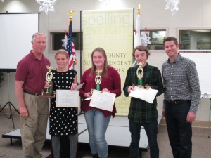 Inyo County Suptintendent of Schools Terry McAteer, Haley Yarborough (RV - 1st place), Kylee Jorgensen (RV - 2nd place), Bodie Steinwand (Bog Pine - 3rd place) and sponsor Jake Rasmuson of Coldwell Banker 