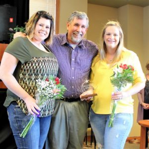 OVUSD Superintendent Dan Moore presented awards to Alice Hay and Megan Leon on behalf of the Owen Valley Elementary School Large