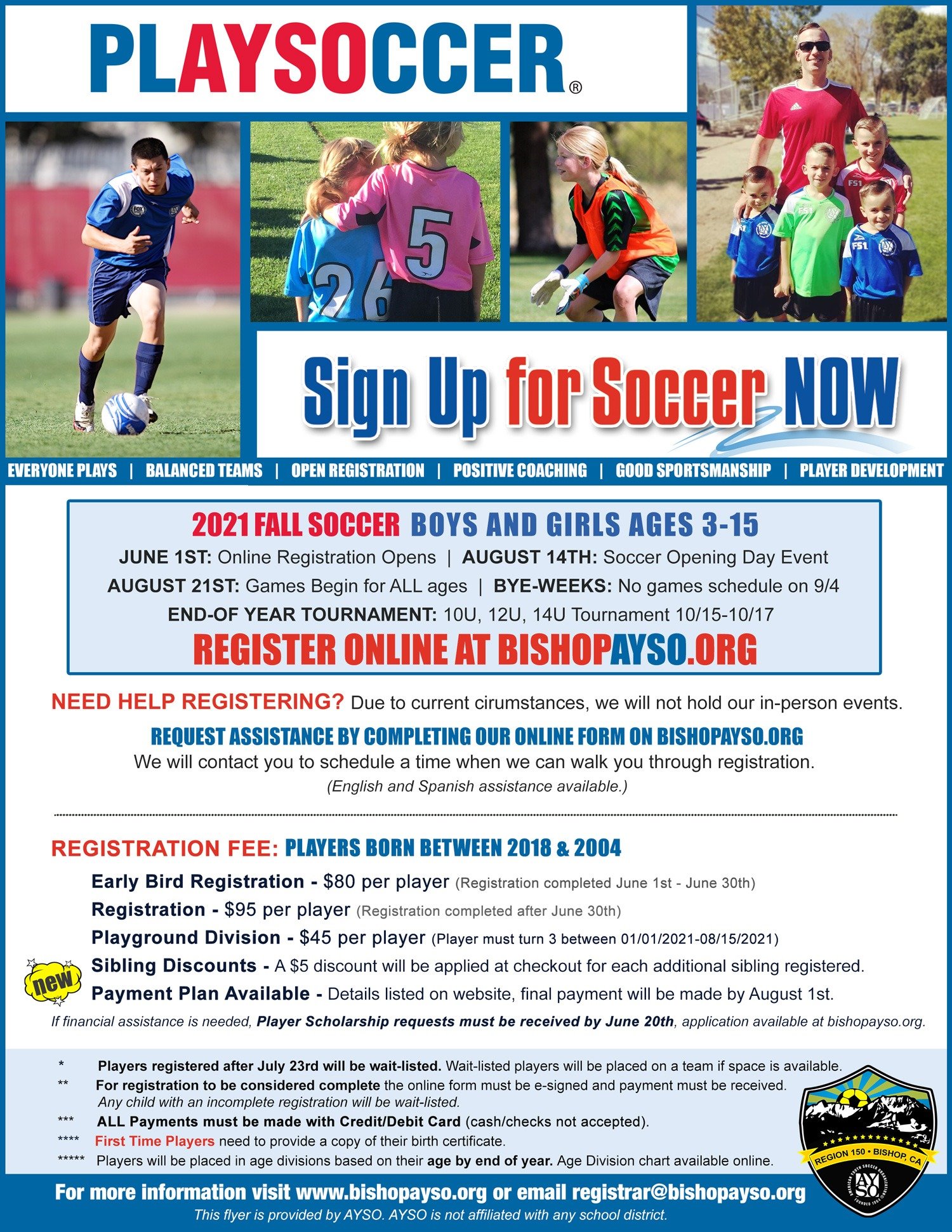 AYSO Boys and Girls Soccer Ages 315 Enrollment Open Sierra Wave