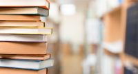 library books in foreground