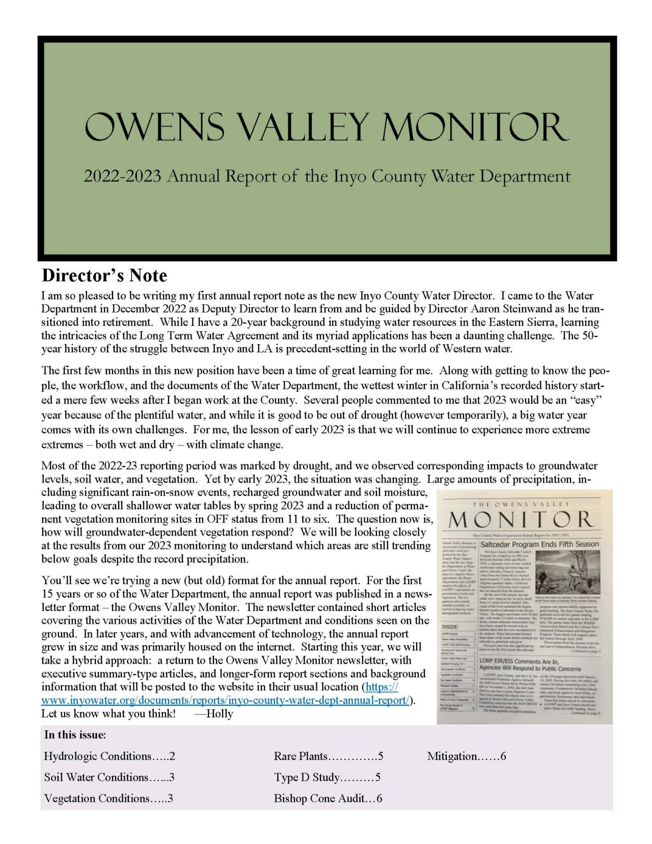 Owens Valley Monitor 2022 2023 Annual Report Of The Inyo County Water   2022 23 OV Monitor 1 Page 1 1280x1656 