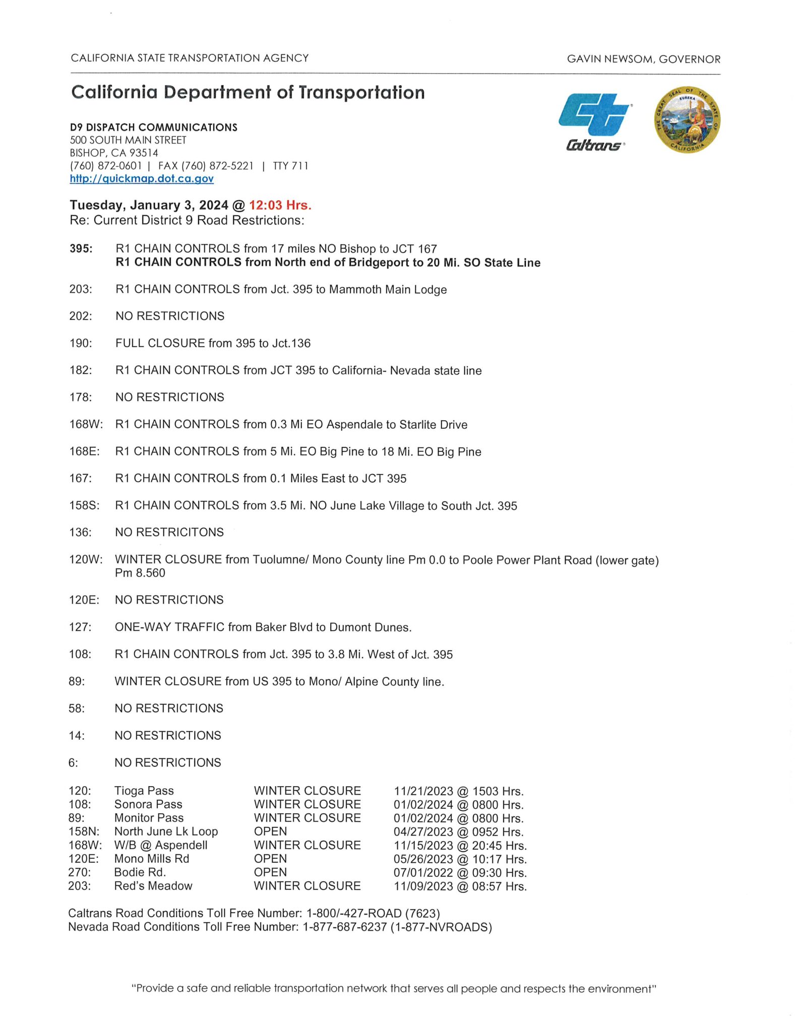 Caltrans Road Conditions January 3 2024 12 00 PM US 395 Chain Controls   D9.Dispatch@dot.ca .gov 20240103 122039 1 1583x2048 