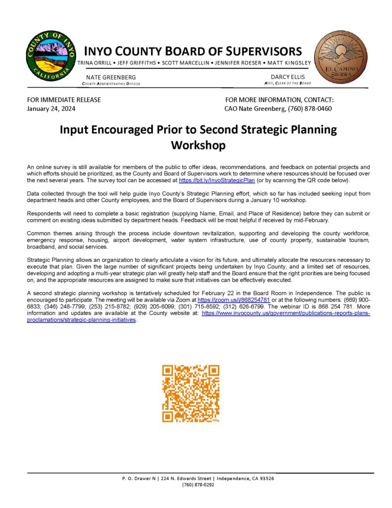 PRESS RELEASE Strategic Plan Feedback