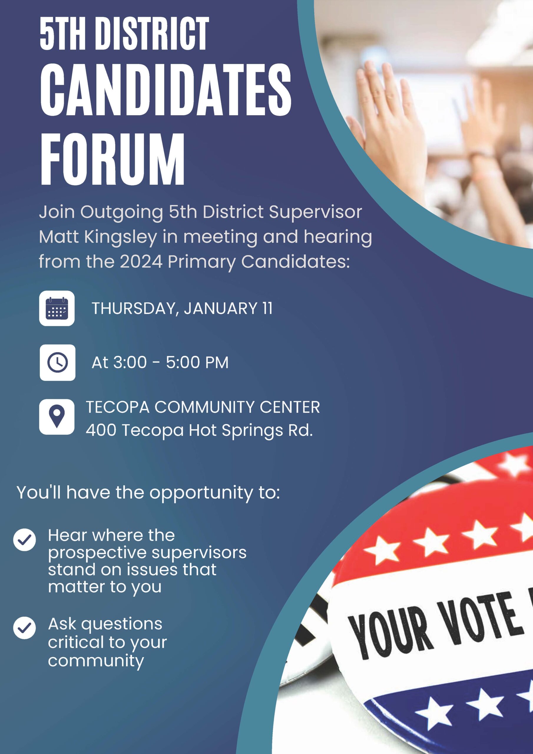 Inyo County 5th District Candidate Forum in Tecopa January 11, 2024 ...