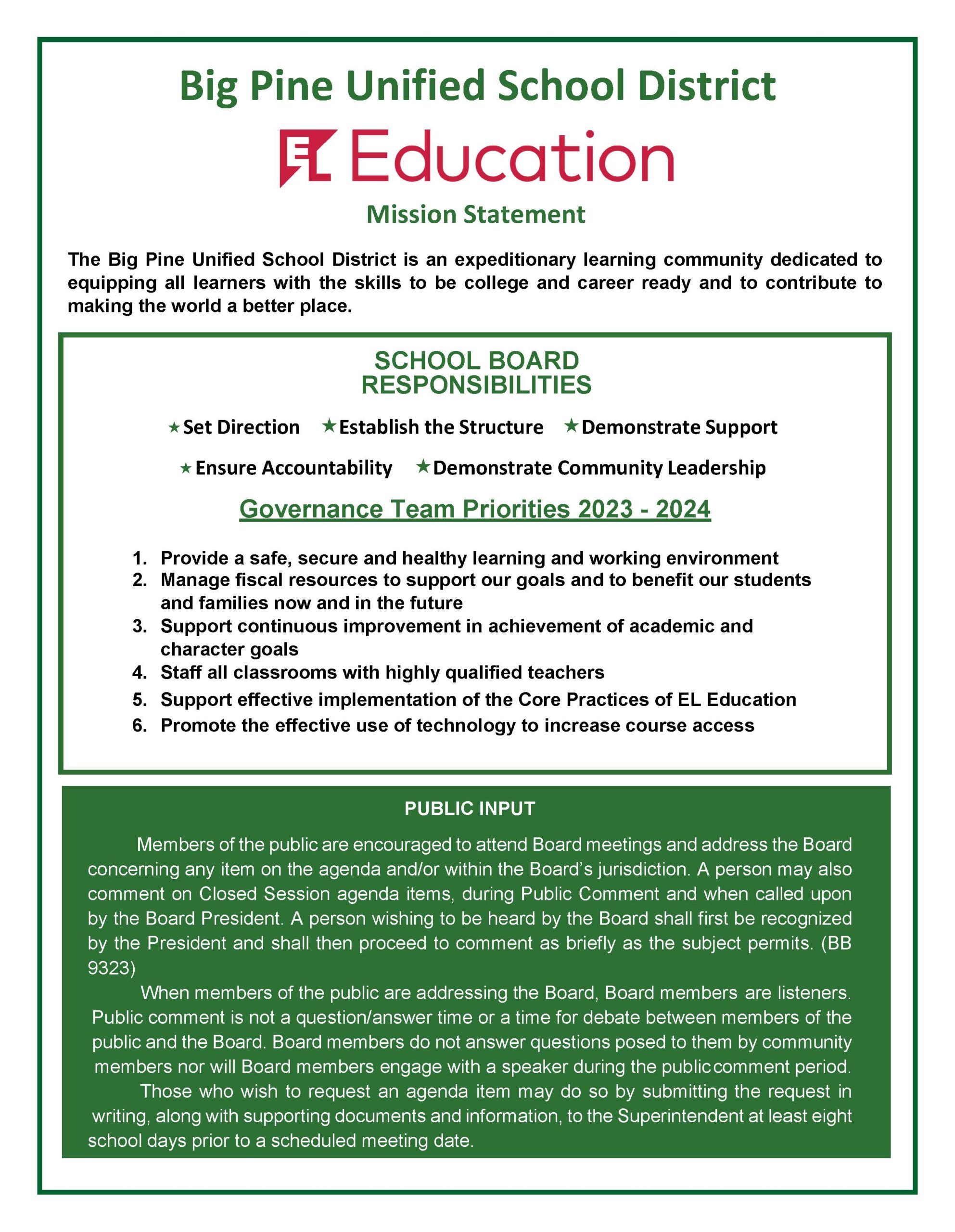 Big Pine Unified School District’s Board of Trustees’ meeting to be
