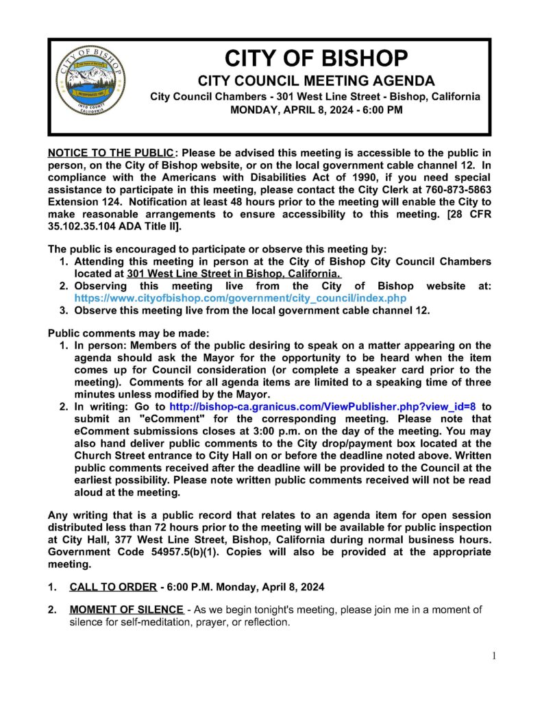 Bishop City Council Agenda 2024 04 08 Page 1