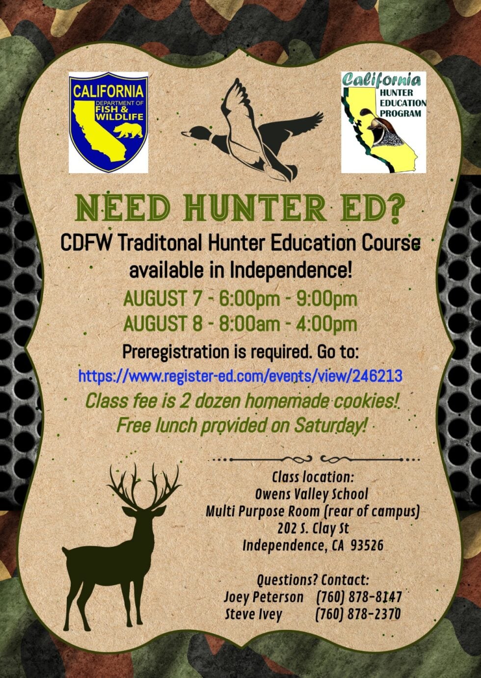 CDFW Traditional Hunter Education Course available in Independence!