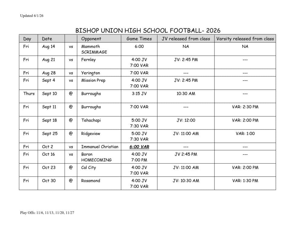 ​BISHOP UNION HIGH SCHOOL FOOTBALL- 2026
