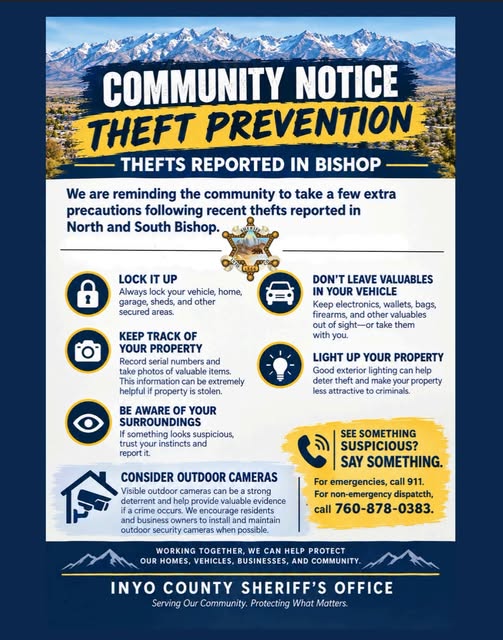 COMMUNITY NOTICE THEFT PREVENTION THEFTS REPORTED IN BISHOP